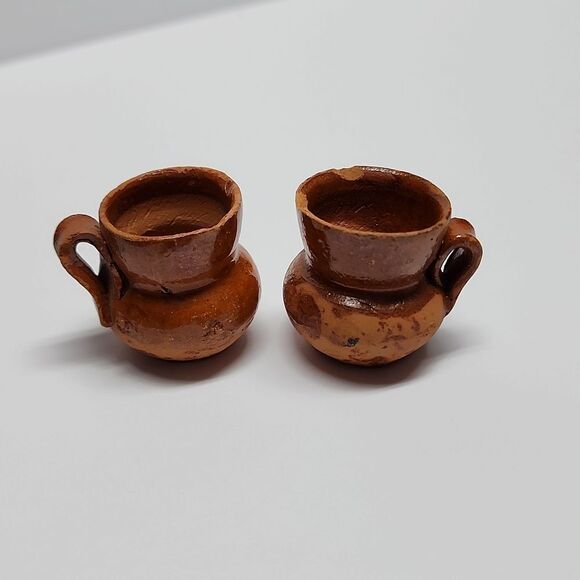 Miniature Set of Two Terra Cotta Handmade Pots - Picture 1 of 7